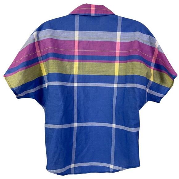 Ms Paquette Vintage USA Made Plaid Dolman Sleeve Button Up Top Blouse Shirt sz S - Picture 14 of 14